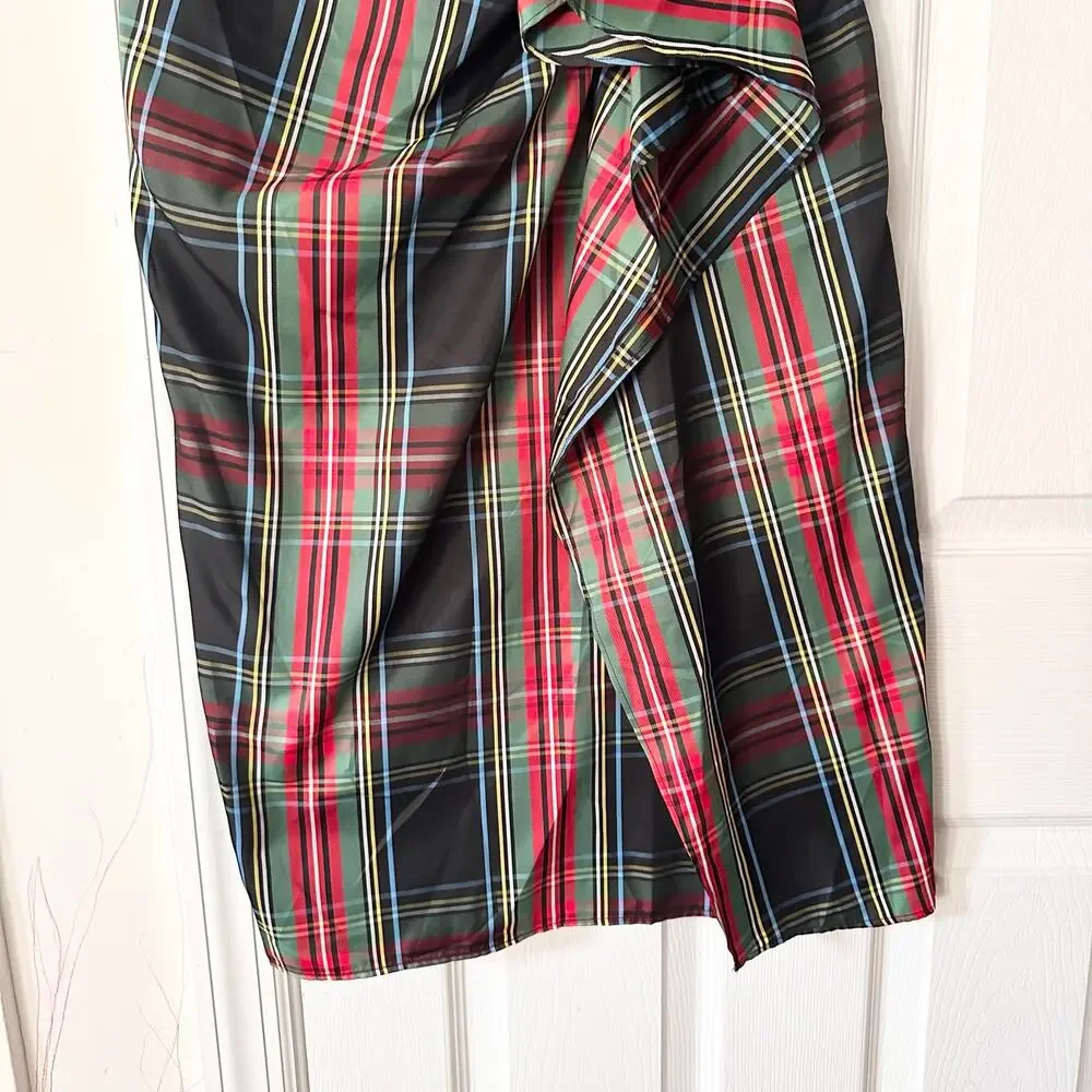 J. Crew Collection NWOT Stewart Black Red Green Tartan Long Ruffle Skirt 6 BD527